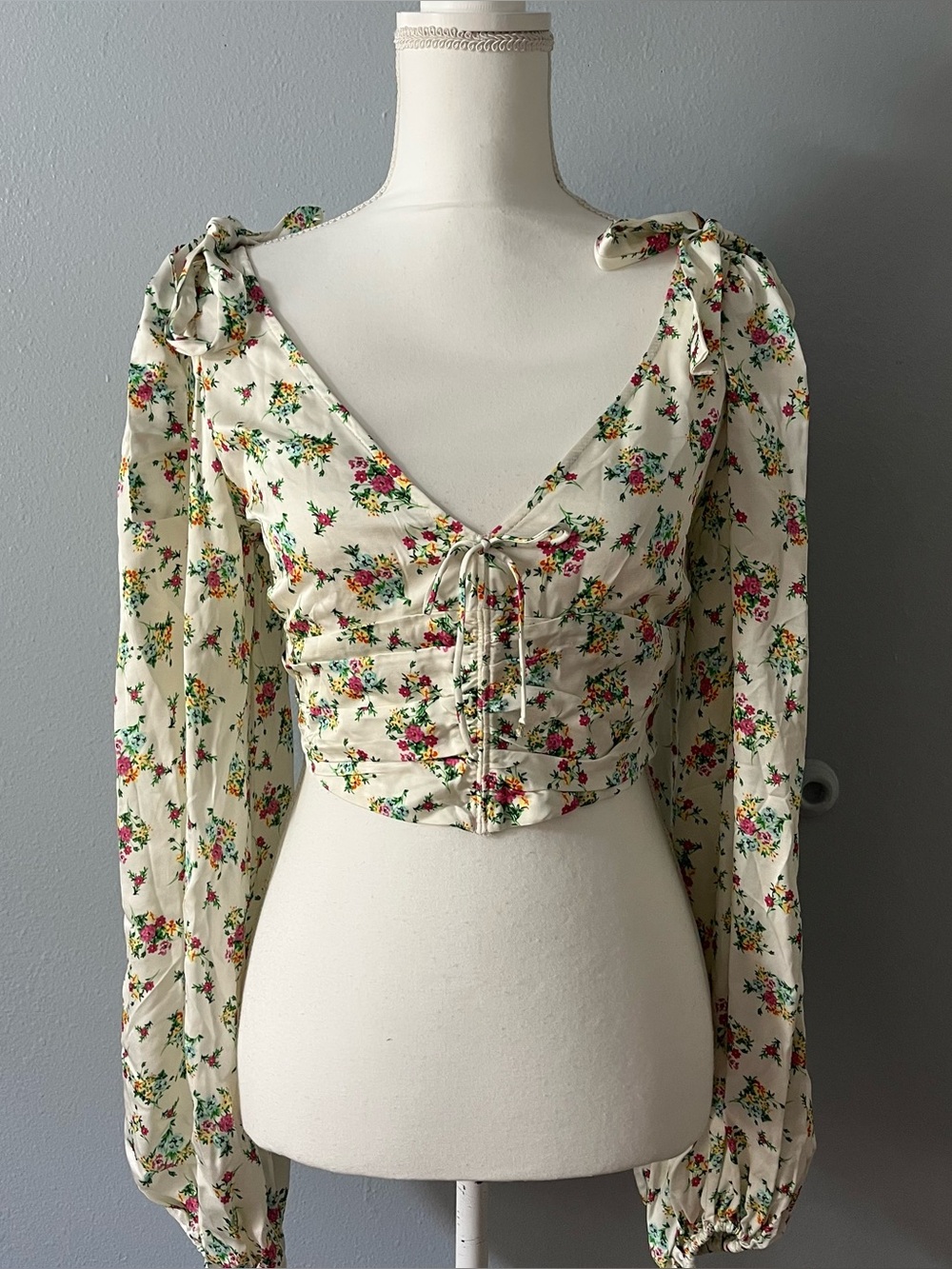Prairie Style Cottagecore Love & Lemons Floral Corset Tie Shoulder Top Medium
